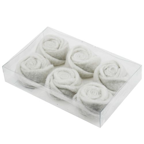 Floristik24 Filc różany biały Ø8cm W4cm 6szt