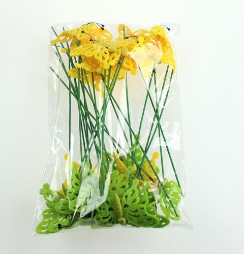 Floristik24 Motyl filcowy na patyku 7cm Zielony/Żółty 24szt.