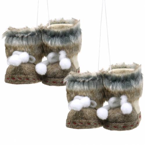 Floristik24 Ozdoba choinkowa filcowa para butów z futerkiem 10cm x 8cm 2szt.