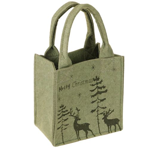 Torebka filcowa Merry Christmas mała z uchwytami Zielona 15×10cm