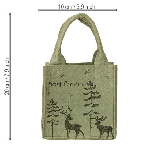 Floristik24 Torebka filcowa Merry Christmas mała z uchwytami Zielona 15×10cm
