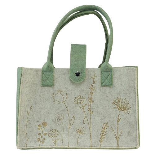 Produkt Filcowa torba z uchwytem w kwiaty kremowozielona 30x18x37cm