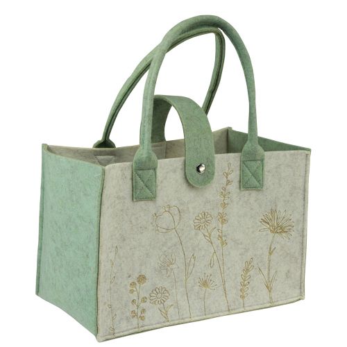Produkt Filcowa torba z uchwytem w kwiaty kremowozielona 30x18x37cm