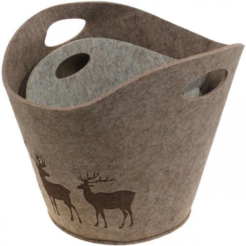 Floristik24 Dekoracje świąteczne Kosz filcowy okrągły Jeleń Planter 38cm/30cm Zestaw 2