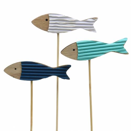 Floristik24 Korek dekoracyjny rybny drewno turkusowy niebieski biały 8cm W31cm 24 szt