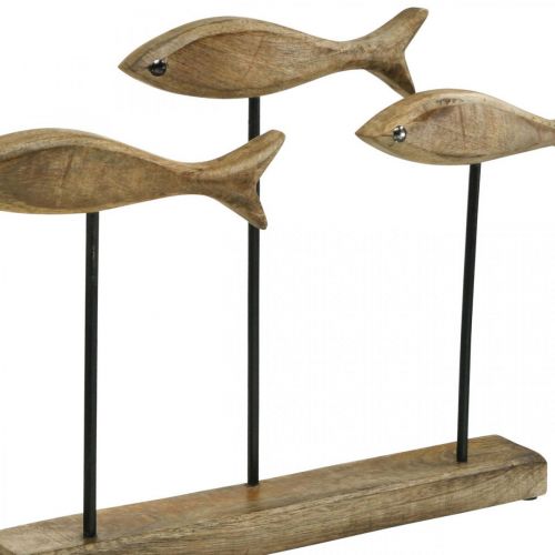 Floristik24 Dekoracja morska, rzeźba dekoracyjna, drewniana ryba na stojaku, kolor naturalny, czarny W30cm D45cm