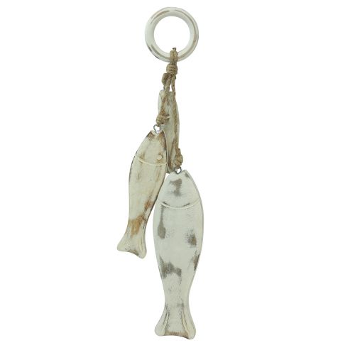 Rybka wykonana z drewna mango do zawieszenia Shabby Chic 19,5/15,5/10cm