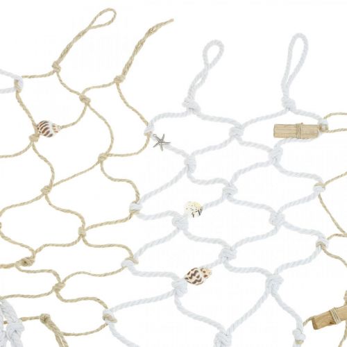 Floristik24 Sieć rybacka z muszlami i drewnem dryfującym, morska, Deco Net, dekoracja morska 72×120cm
