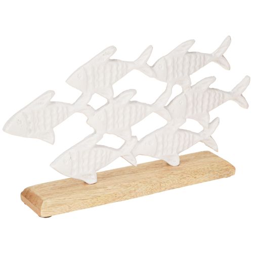 Produkt Dekoracja Ławica Ryb Ryba Biały Metal Drewno Naturalny 28x16cm