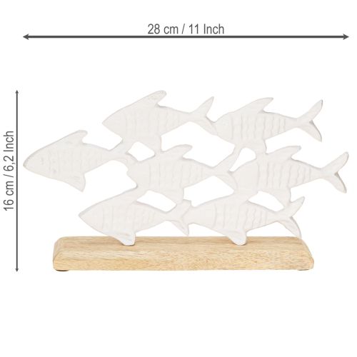 Produkt Dekoracja Ławica Ryb Ryba Biały Metal Drewno Naturalny 28x16cm