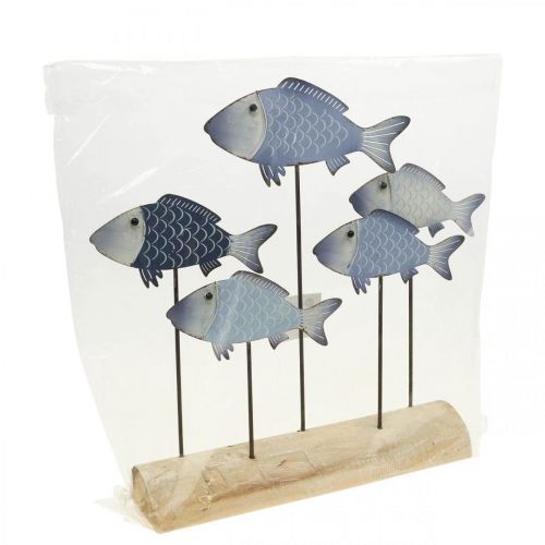 Floristik24 Ławica ryb ozdobnych metalowa rybka na drewnianej podstawie 32×7×30cm