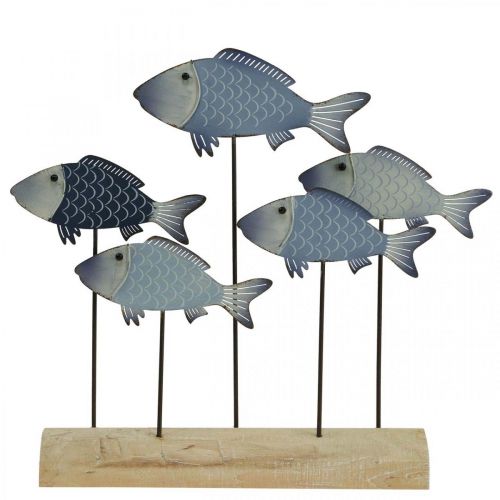 Floristik24 Ławica ryb ozdobnych metalowa rybka na drewnianej podstawie 32×7×30cm