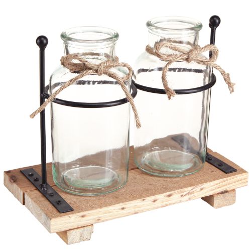 Floristik24 Butelka Wazon Ozdobne Butelki Szklane Drewniane 23x12x19,5cm 2szt