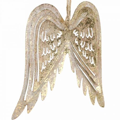 Floristik24 Skrzydła anioła, metalowa ozdoba do zawieszenia, dekoracja choinkowa Złota, antyczna ozdoba o wyglądzie H11,5cm W11cm 3szt.