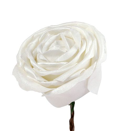 Floristik24 Róż piankowy biały z masą perłową Ø10cm 6 szt