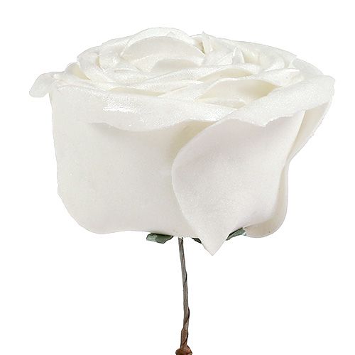 Floristik24 Róż piankowy biały z masą perłową Ø10cm 6 szt