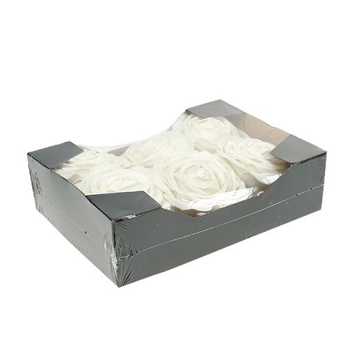 Floristik24 Róż piankowy biały z masą perłową Ø10cm 6 szt