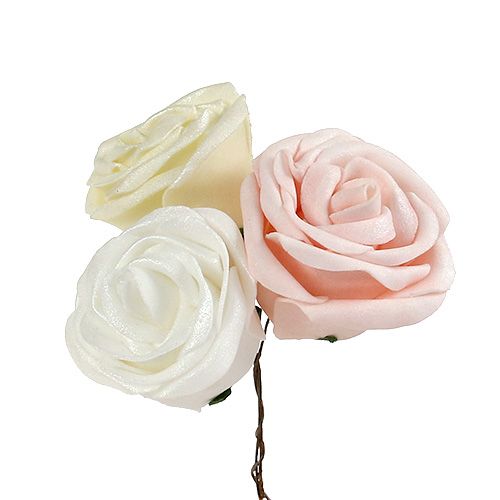 Floristik24 Róża piankowa Ø7,5cm biała, kremowa, różowa z masą perłową asortyment 12szt.