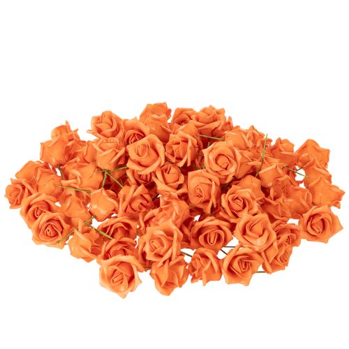 Sztuczna róża pomarańczowa, kwiat 5cm, pojedyncza, 100 sztuk | Floristik24.pl