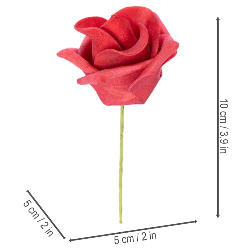 Sztuczny kwiat róży czerwonej z łodygą, 5cm, 100 szt. | Floristik24.pl