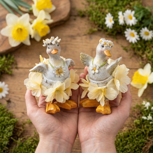 Produkt Dekoracyjna figurka kaczki w kwiecistej sukience, wiosenna, szczegółowy dodatek do letniej dekoracji, 11 cm, 2 sztuki