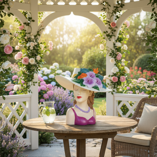 Produkt Wazon na kwiaty, kobieta w kapeluszu, doniczka z kwiatami, dekoracja do użytku wewnątrz i na zewnątrz, 20 cm