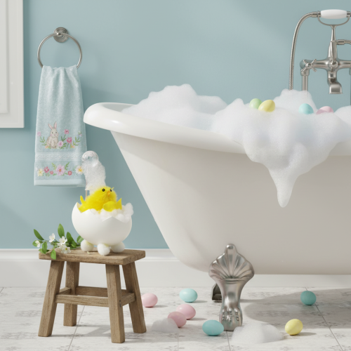 Produkt Ozdoba wielkanocna w kształcie kurczaczka, kurczaczek z szenili w wannie, żółty, 9 cm