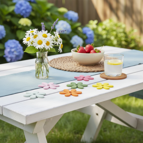 Produkt Dekoracja rozproszona Drewniane kwiaty Kolorowa dekoracja stołu Ø3-4cm 48 szt