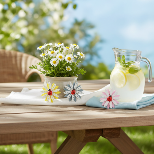 Produkt Dekoracja rozproszona biedronka kwiat drewno filc kolor Ø4cm 48 szt