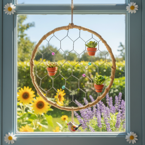 Produkt Dekoracyjne metalowe kółka wiszące z rafii, Ø20 cm, 4 sztuki, dekoracja ścienna w stylu boho, dekoracja okna