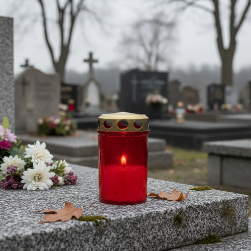 Produkt Lampka nagrobna cylindryczna czerwona Ø6cm W10cm 12 szt