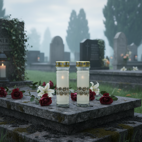 Produkt Znicze nagrobne białe róże światło żałobne Ø7cm W23,5cm 100h 2szt