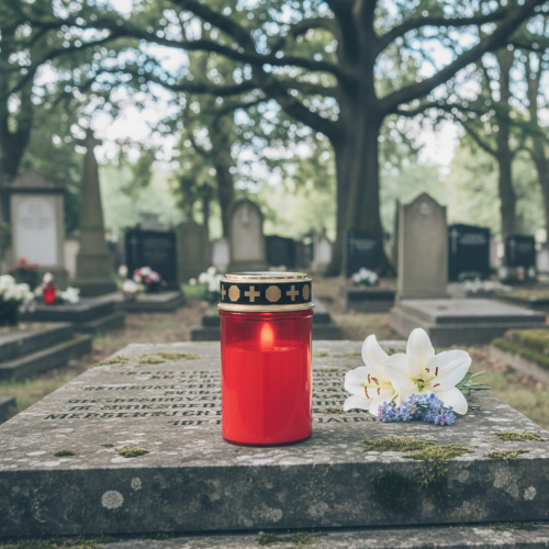Produkt Znicz cmentarny LED z timerem na baterie czerwony wys. 12,5 cm