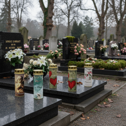 Produkt Znicz nagrobny z motywem, dekoracja pogrzebowa, Ø6cm, wys.17cm, 6 szt.