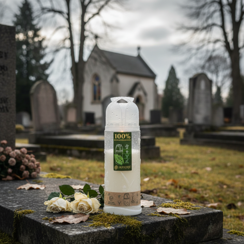 Produkt Znicz grobowy biały, tygodniowy, kompostowalny, ICP, wys. 24 cm