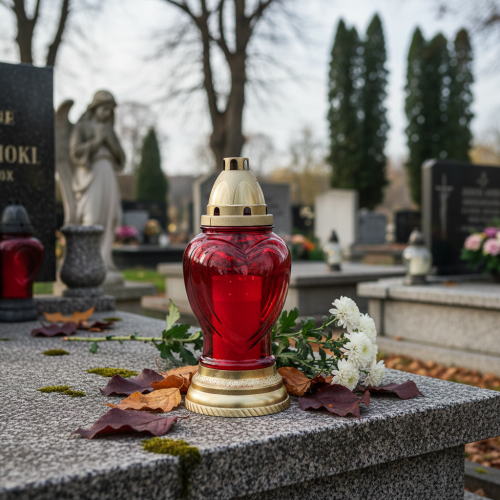 Produkt Lampion nagrobkowy szklany serce lampion nagrobkowy czerwony Ø10,5cm wys.25,5cm