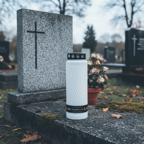 Produkt Wieczko na znicz z motywem kwiatowym, biało-czarne, 10 dni, wys. 27 cm