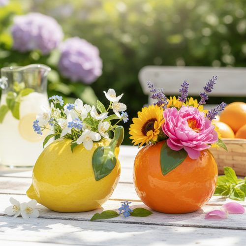 Produkt Wazon cytrusowy, pomarańcza i cytryna, jako ekstrawagancki dodatek do domu, letnia dekoracja, 10 cm, 2 sztuki