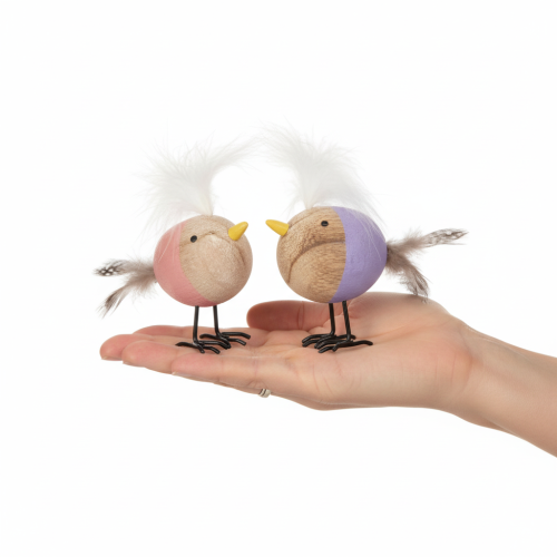 Produkt Dekoracyjny drewniany ptak z piórami i kolorowym korpusem do dekoracji stołu, 10cm, 6 sztuk