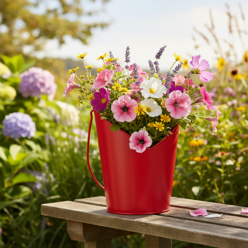 Produkt Doniczka metalowa serce z uchwytem czerwona Ø12cm wys. 15/9cm