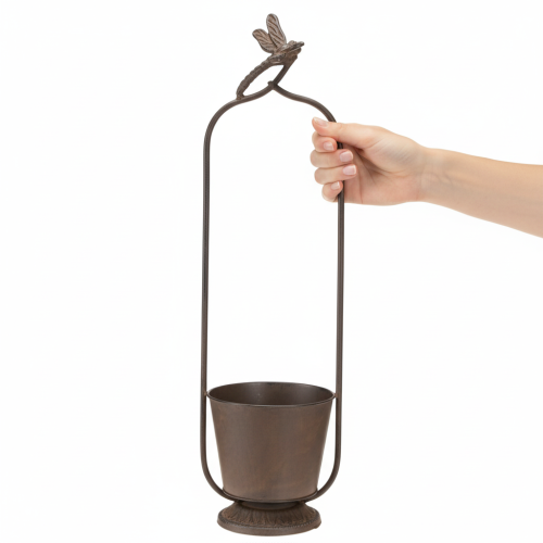 Produkt Doniczka vintage z kratką, wzór ważki, metal, Ø16/H62cm