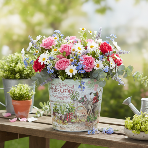 Produkt Małe metalowe doniczki, kolorowe, Fresh Garden, wys. 16 cm, 2 szt.