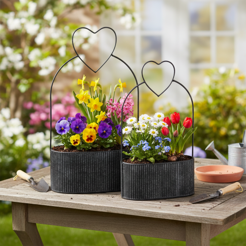 Produkt Dekoracyjna owalna metalowa miska z sercem, czarna, 20/16 cm, zestaw 2 szt.