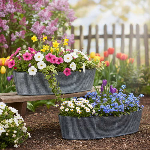 Produkt Owalna metalowa miska, czarno-szara, styl vintage, 32,5/37 cm, zestaw 2 sztuk.