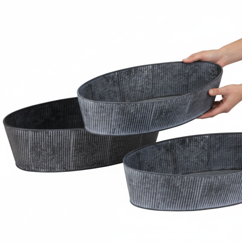 Produkt Owalna metalowa miska, czarno-szara, styl vintage, 32,5/37 cm, zestaw 2 sztuk.