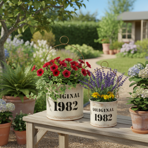 Produkt Wiadro dekoracyjne z uchwytem „Oryginał 1982” Kremowe Ø12/10cm Zestaw 2×2-częściowy