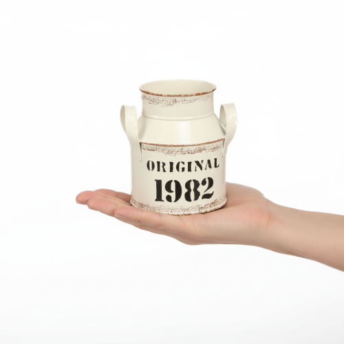 Produkt Dzbanek dekoracyjny metalowy „Oryginał 1982” Kremowo-rdzawy wys. 16 cm 2 szt.