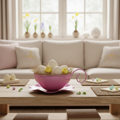 Produkt Kubek metalowy Ø16cm wys.9cm Kubek dekoracyjny ze spodkiem Różowy 2 szt.