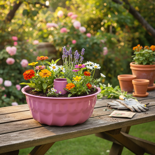 Produkt Metalowa miska dekoracyjna, forma do pieczenia, ciasto Bundt, różowa, Ø23cm, wys.12cm