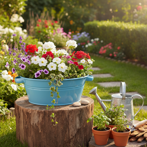 Produkt Miska okrągła z uchwytem, miska dekoracyjna, misa na kwiaty, niebieska, Ø33,5 cm